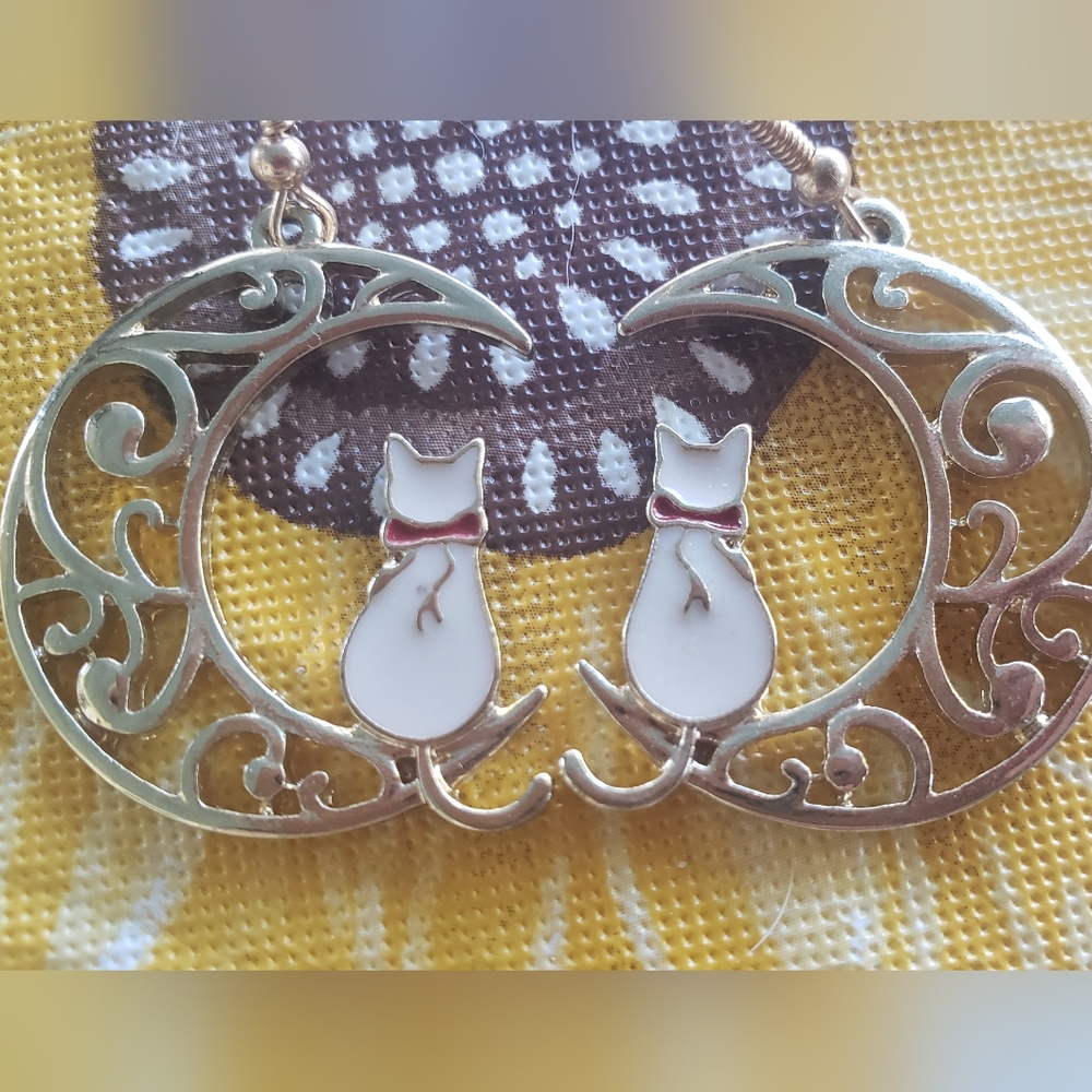 Gold Cat Moon Earrings